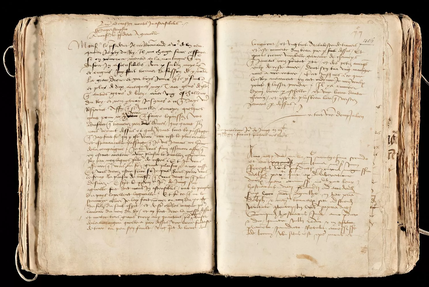 Première ascension du Mont-Aiguille : copie de la lettre d’Antoine de Ville au Président du Parlement de Dauphiné à Grenoble, 1492. Fonds de la Chambre des Comptes du Dauphiné (document coté B2950 aux Archives déppartementales de l'Isère)).
