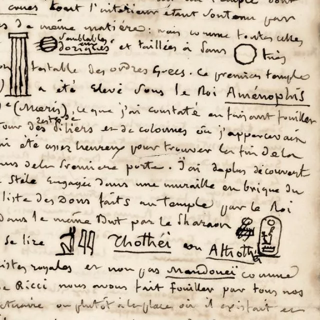 Détail d'un volume de correspondance des frères Champollion © Archives départementales de l'Isère Détail d'un volume de correspondance des frères Champollion © Archives départementales de l'Isère