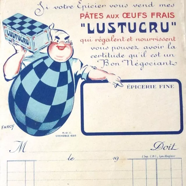 Détail d'un papier à entête de l'entreprise Lustucru coté 149J aux Archives départementales de l'Isère