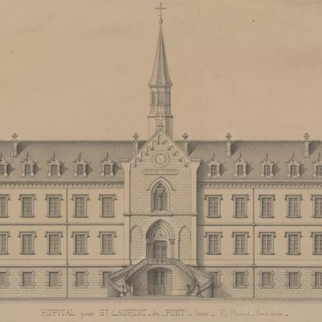 Gravure de la façade de l'hôpital de Saint-Laurent-du-Pont