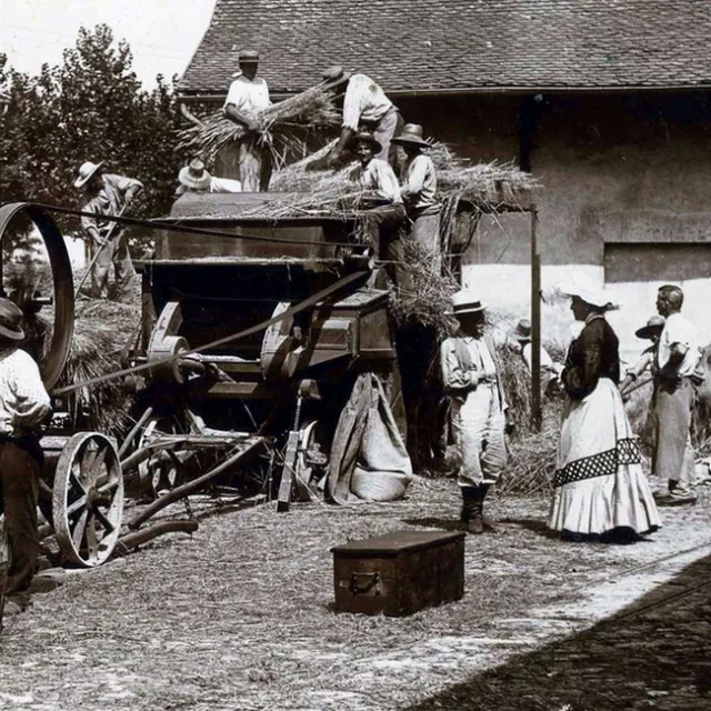 Photo d'une ancienne moisonneuse-batteuse