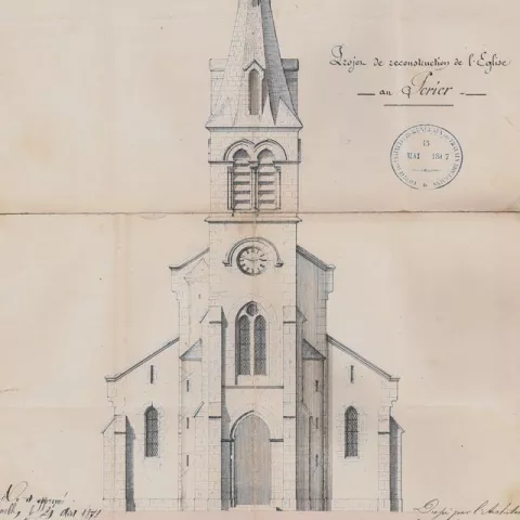 Détail d'un plan de l'église du Périer coté 4E550/241.