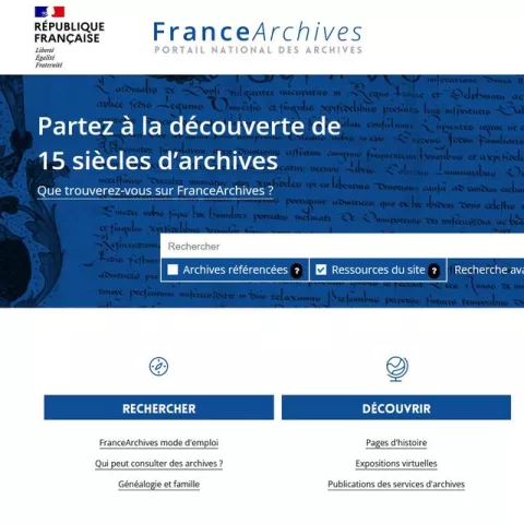 Pages d'accueil du site France Archives