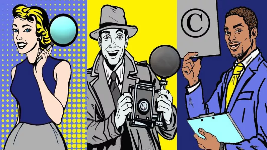 Dessin représentant la consultation, la reproduction et la réutilisation des documents des Archives départementales de l'Isère © Giovanni Pitruzella, Archives départementales de l'Isère