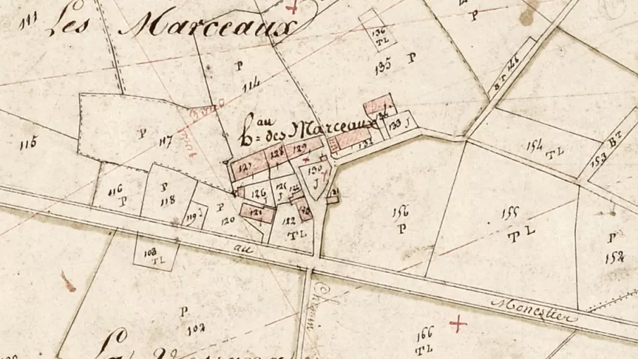 Plan napoléonien, détail de la section A d'Avignonet Détail du plan du cadastre napoléonien d'Avignonet conservé aux Archives départementales de l'Isère