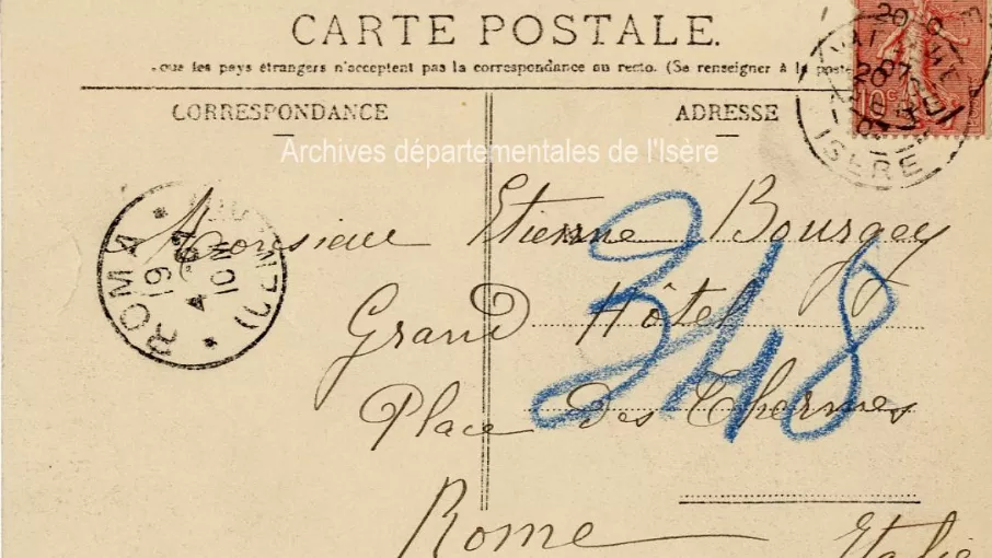 9fi5211_verso Verso d'une carte postale cotée 9fi5211_recto et conservée aux Archives départementales de l'Isère.