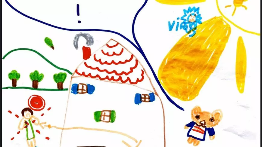 Dessin d'enfant illustrant le confinement en 2020 © Archives départementales de l'Isère
