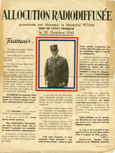Détail d'une affiche annonçant une allocution du maréchal Pétain cotée 13R799 © Archives départementales de l'Isère