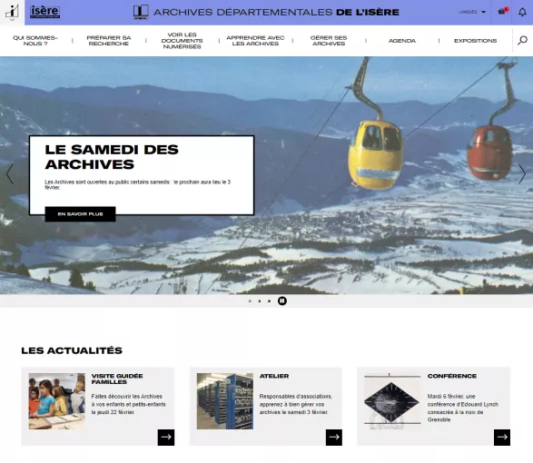 Page d'accueil du site des Archives départementales de l'Isère