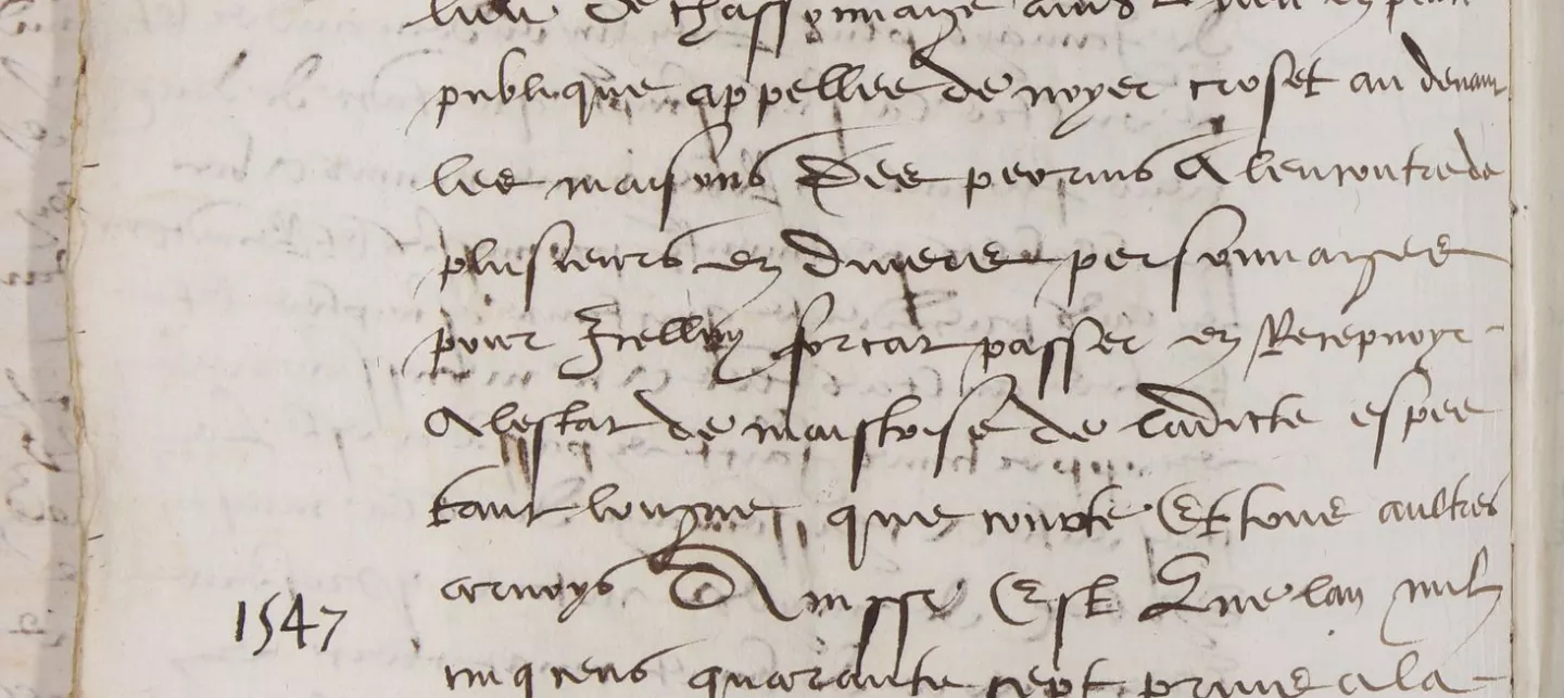 Minutier de maître Antoine de Saint-Jean, notaire à Sassenage : 1ère page du brevet de maîtrise de maître d’armes d’Antoine Forcat, tisserand habitant de Sassenage, 7 février 1547, folio 224 verso. Fonds des notaires de l’Isère (3E15701).